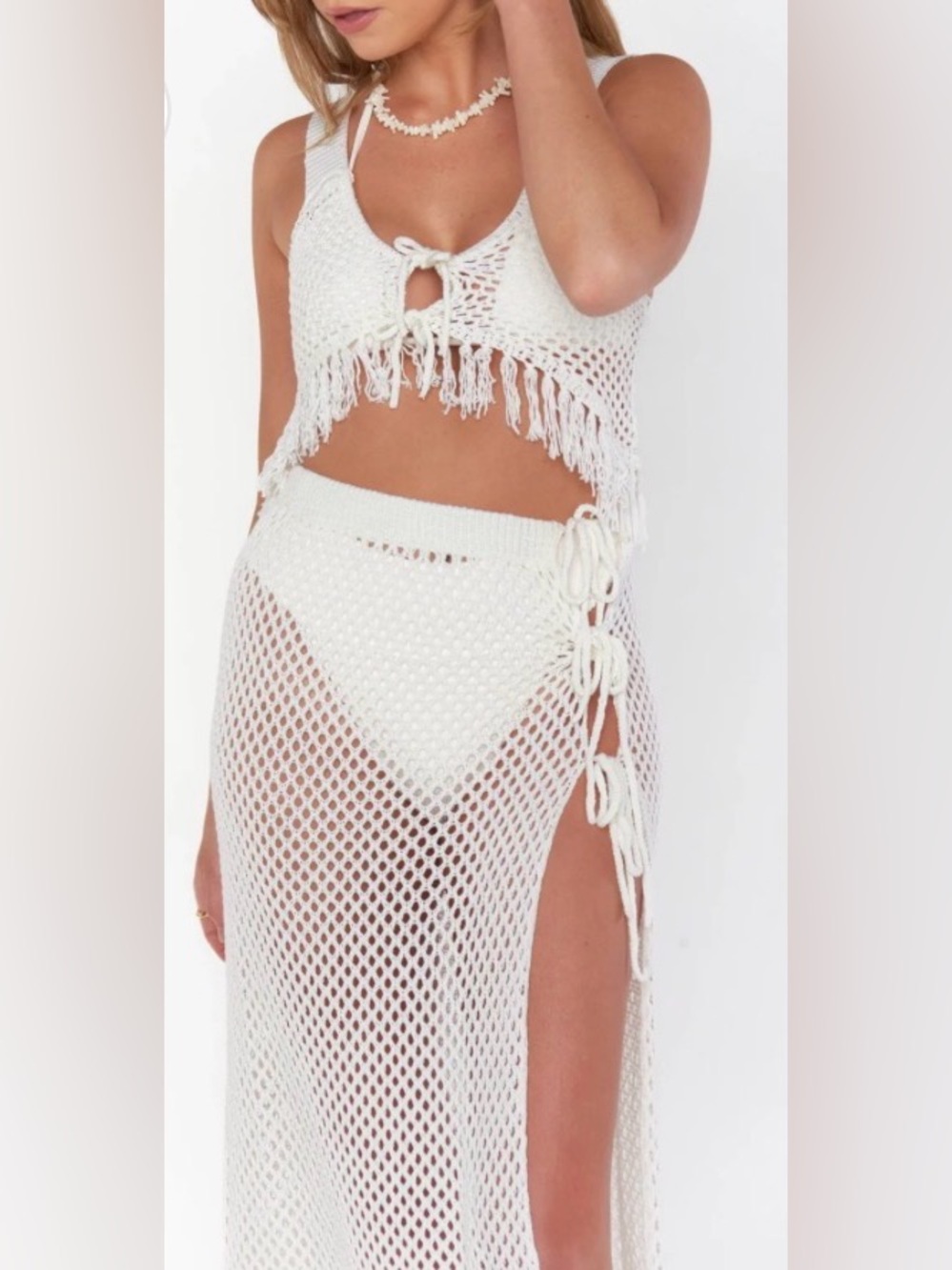 Show Me Your Mumu St Lucia White Crochet Tie Skirt Beach Cover Up NWT